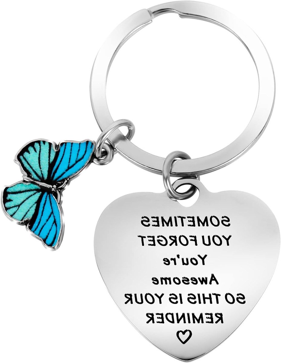 Inspirerende Sleutelhanger voor Vrouwen van RVS, Motivatie Sleutelhanger met Aanmoediging en Positieve Boodschap (Blauw)