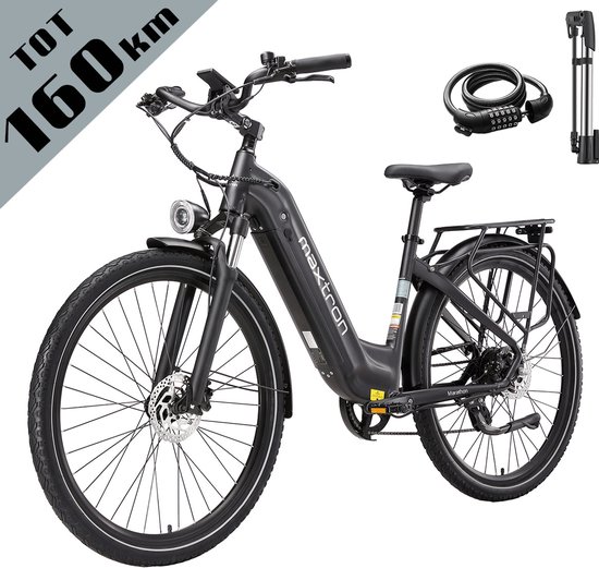 Elektrische stadsfiets vankel Marathon 700C, 810Wh accu, 160 km actieradius, Shimano 7 versnellingen, verende voorvork, hydraulische schijfremmen