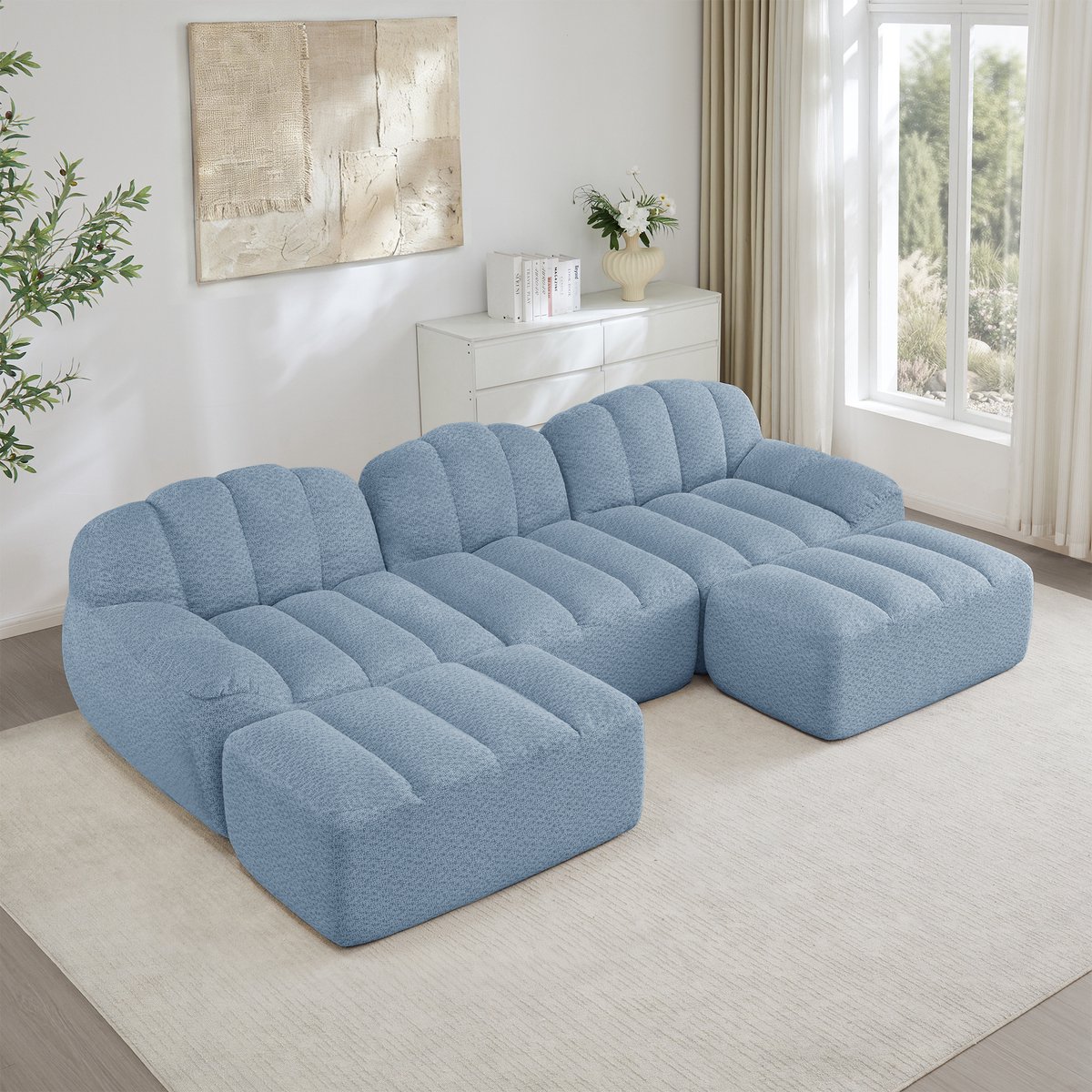 Wishdor Modulaire Hoekbank Met 2 Ottomans - Diepe Zitting En Ergonomische Vorm - Voor Woon