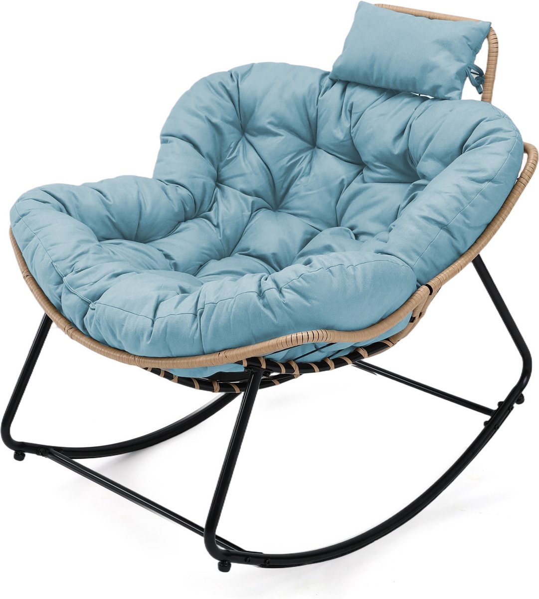 HomeMiYN Ergonomische Schommelstoel – Blauw – Zachte Techstof – Draagvermogen 120 kg – Comfortabel en Stijlvol – Perfect voor Woonkamer & Patio – Moderne Schommelstoel – Loungestoel voor Ontspanning – Unieke Vorm