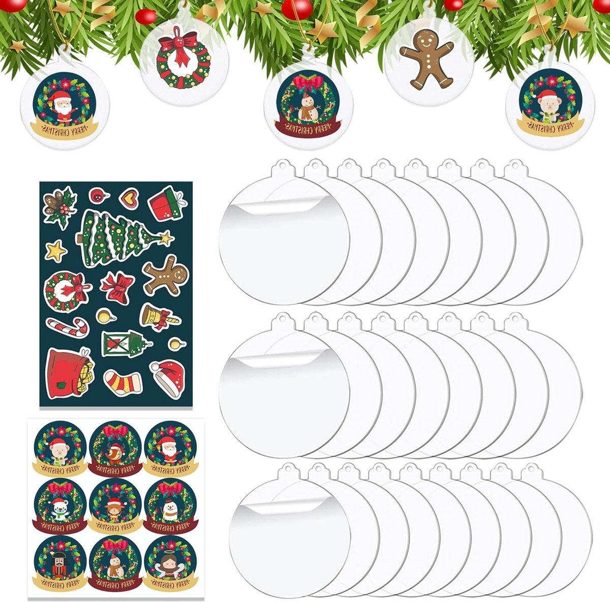25 Stuks Transparante Acryl Kerstballen 3 Inch, Vlakke Decoraties voor Kerstboom, Feestversiering en DIY Projecten