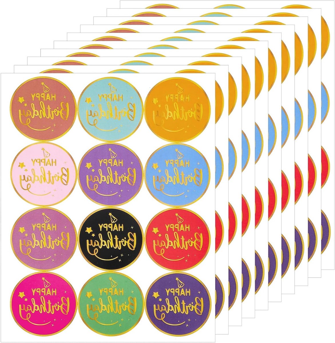 120 Stuks Gelukkige Verjaardag Ronde Stickers voor Enveloppen, Cadeautassen en Verpakking