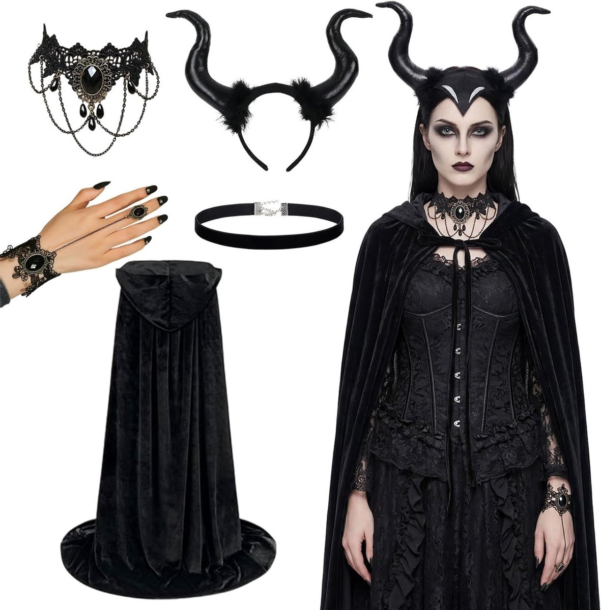 Demonische Vrouwelijke Slechterik Kostuum met Hoorns voor Carnaval en Cosplay Feesten - Perfect voor Raveparty's en Themed Events