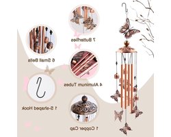 Dailygoods- Windgong Vlinders Patroon - 4 Aluminium Buizen - S-vormige Haak - Tuin Decoratie Buiten - Geluid en Uiterlijk - Duurzaam Materiaal - Tuindecoratie