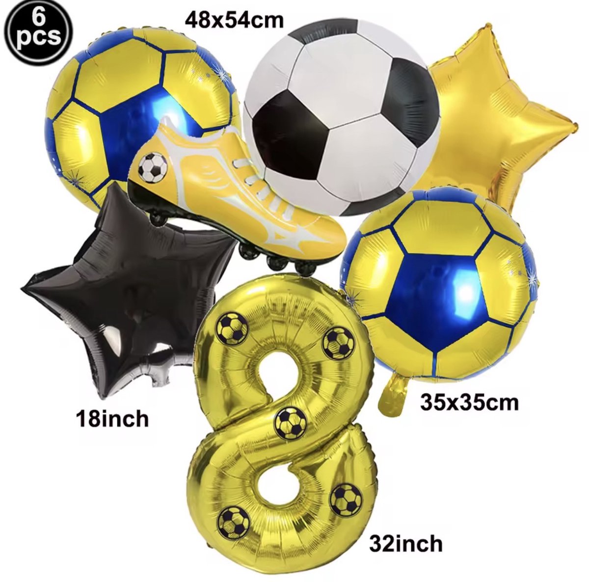 Voetbal Ballonnen Set – Geel Blauw – Cijfer 8 – Verjaardag Decoratie