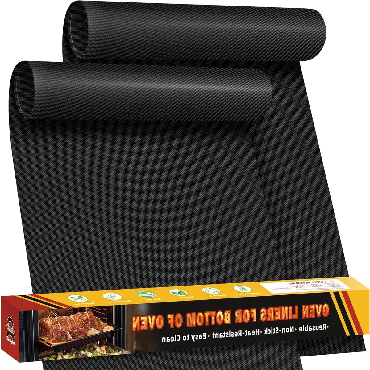 Herbruikbare Ovenmat met Teflon Antiaanbaklaag, Set van 2, Geschikt voor de meeste Ovens, 40 x 60 cm, Zwart, Ideaal voor Bakken en Grillen