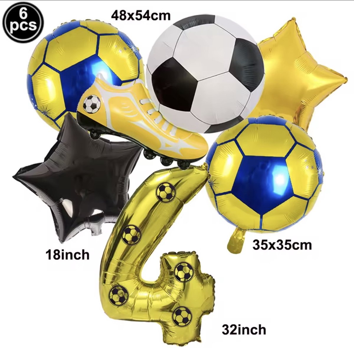 Voetbal Ballonnen Set – Geel Blauw – Cijfer 4 – Verjaardag Decoratie