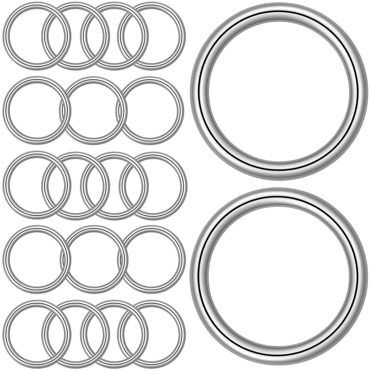 20 Stuks Ronde Metaalringen van RVS, Sterke O-Ringen voor Hondenhalsbanden, Macramé en DIY Projecten, Geschikt voor Zware Belastingen