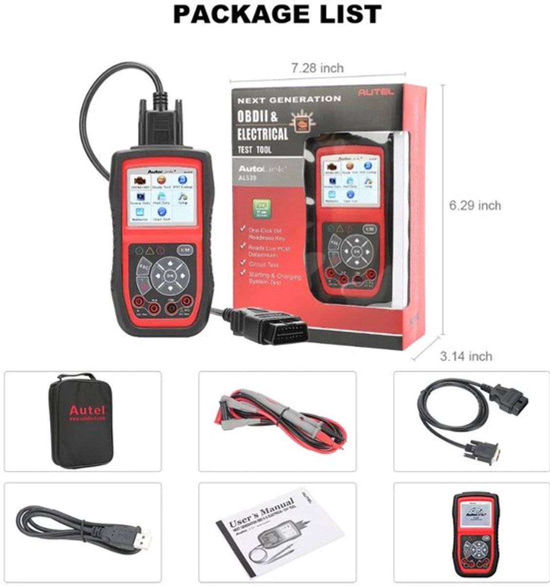 OBD2-Scanner - Diagnosecomputer - Slimme Diagnosetool - Foutverwijdering - OBD2-Scanner - Codelezer - Elektrisch Testinstrument - ALLES IN ÉÉN - AVOmeter - voor Circuittest - Rood