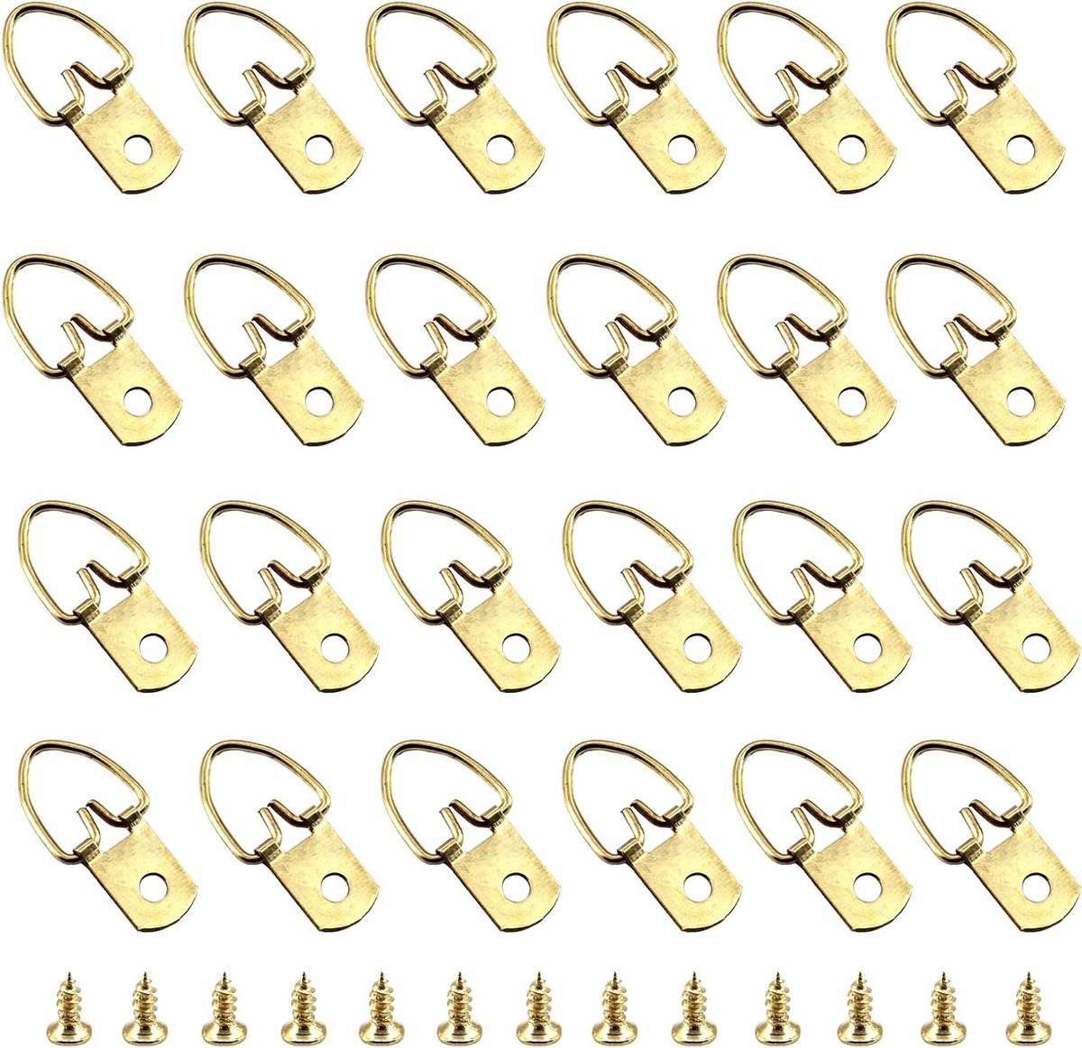 100 Stuks Gouden D Ring Fotolijst Hangers - Stevige Haken met Schroeven voor het Ophangen van Foto's, Schilderijen en Kunstwerken