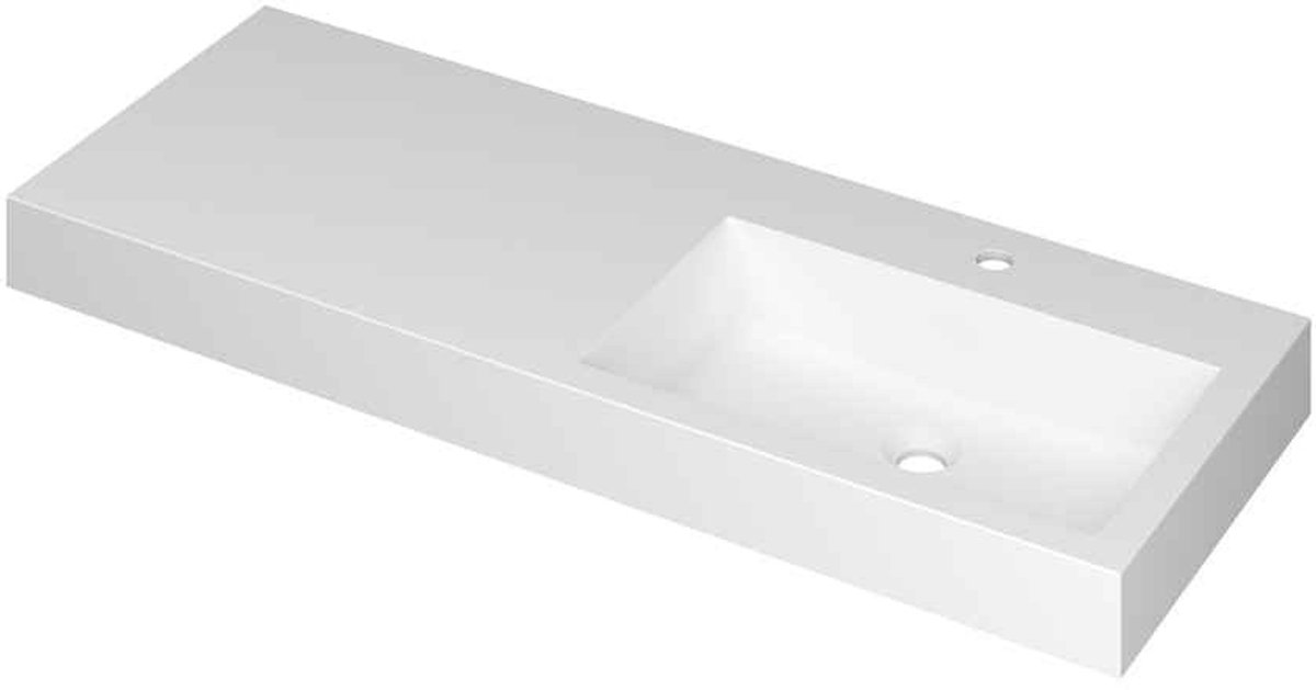 MOMENTO Wastafel met enkele wasbak in polystone of quartz | 100 x 45 x 9 wasbak rechts