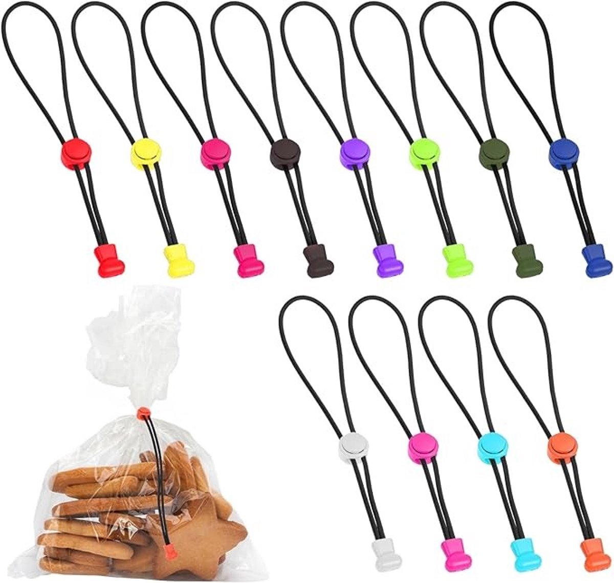 12 stuks herbruikbare sluitclips voor zakjes, 21 cm, veelkleurig