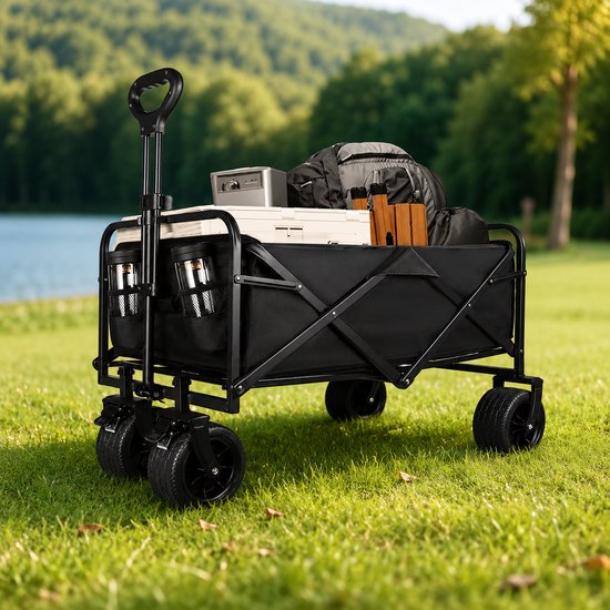 Celestul Bolderkar Opvouwbaar - 100 Liter - 75 KG Draagkracht - Draaibare wielen mét rem - 70×43×72cm - Verstelbare hendel - Inklapbare Bolderwagen - Compact - Zwart van Merkloos — afbeelding 4