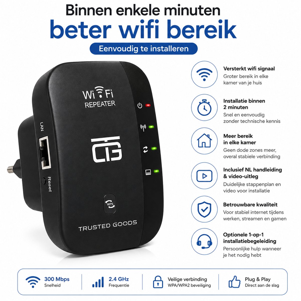 Bol.com Trusted Goods® - Wifi Versterker - Draadloos - Stopcontact - NL/ENG Handleiding & Instructievideo met Optionele 1-op-1 I... aanbieding