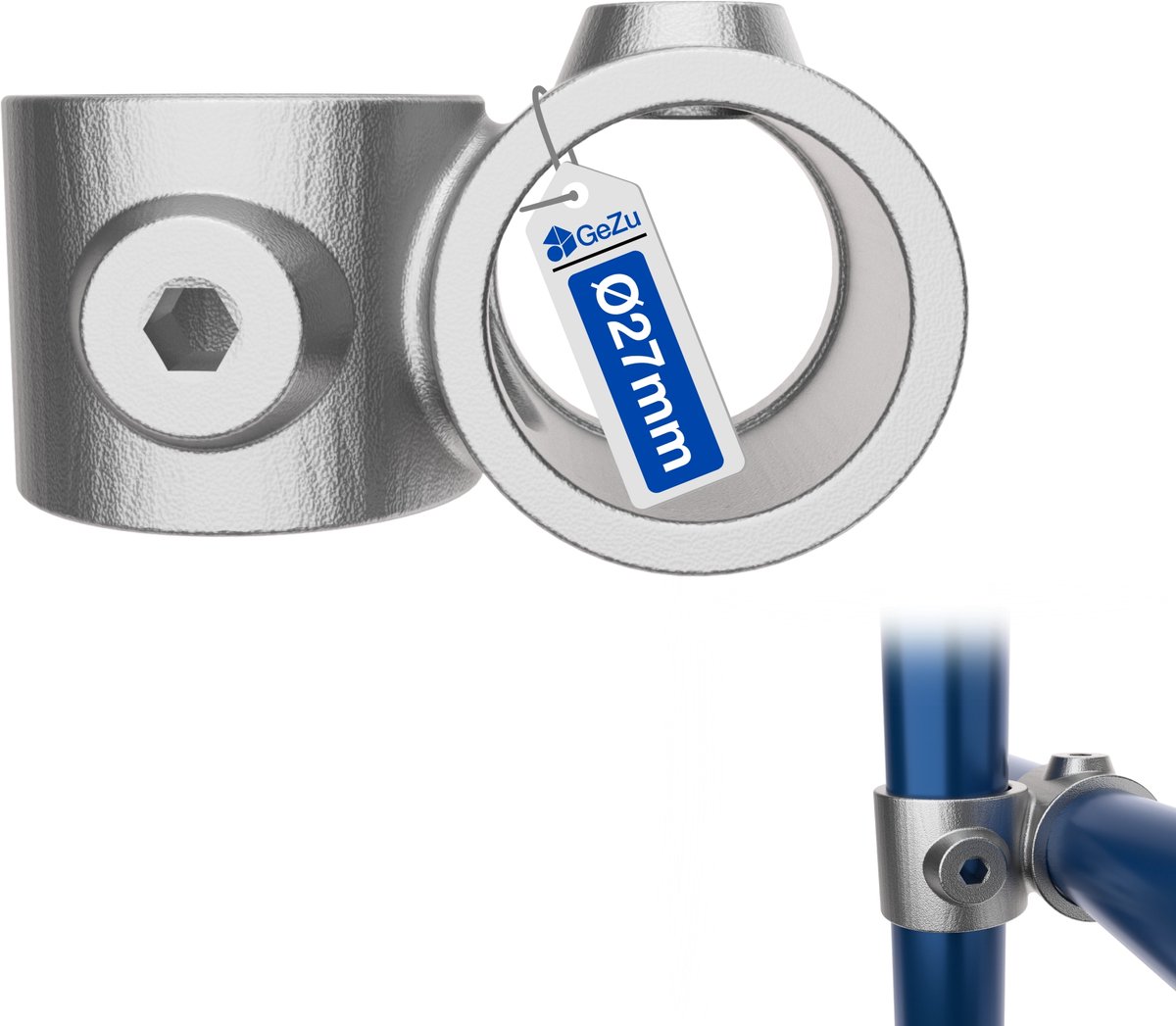 GeZu Impex Verloop Kruisstuk 90 Graden 27mm Vuurverzinkt Zilver