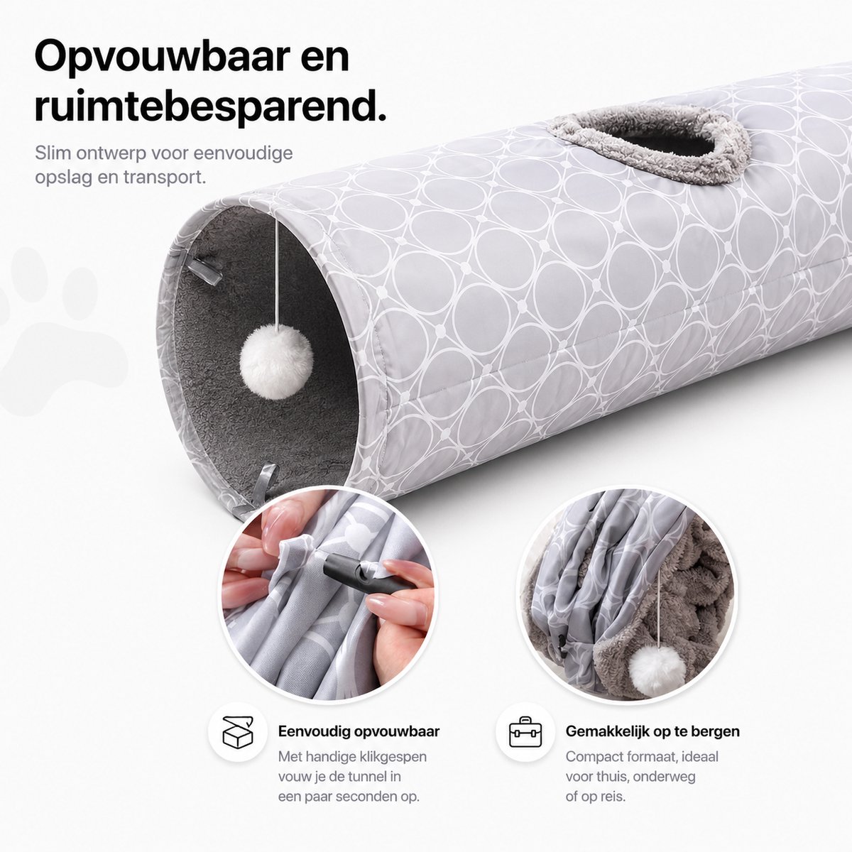 BOTC Kattentunnel - Speeltunnel Voor Dieren - Tunnel Kat - Kattenhuis - Speeltunnel kat - Lichtgrijs — afbeelding 4