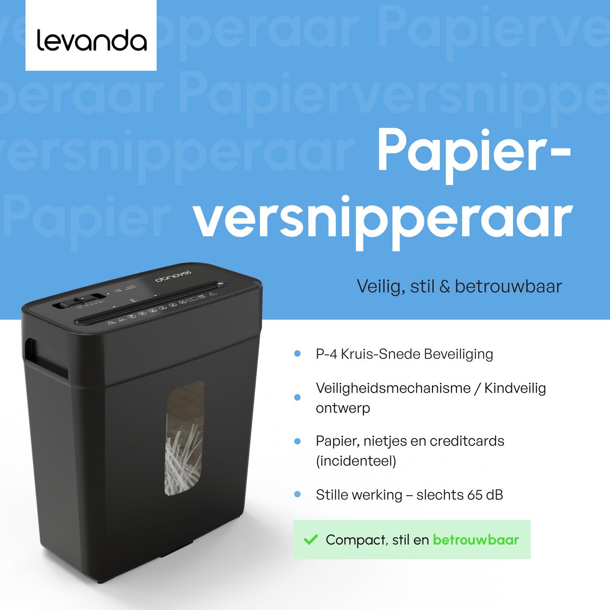 Papierversnipperaar - 14L - 8 A4 vellen - Zwart - Levanda thumbnail 4
