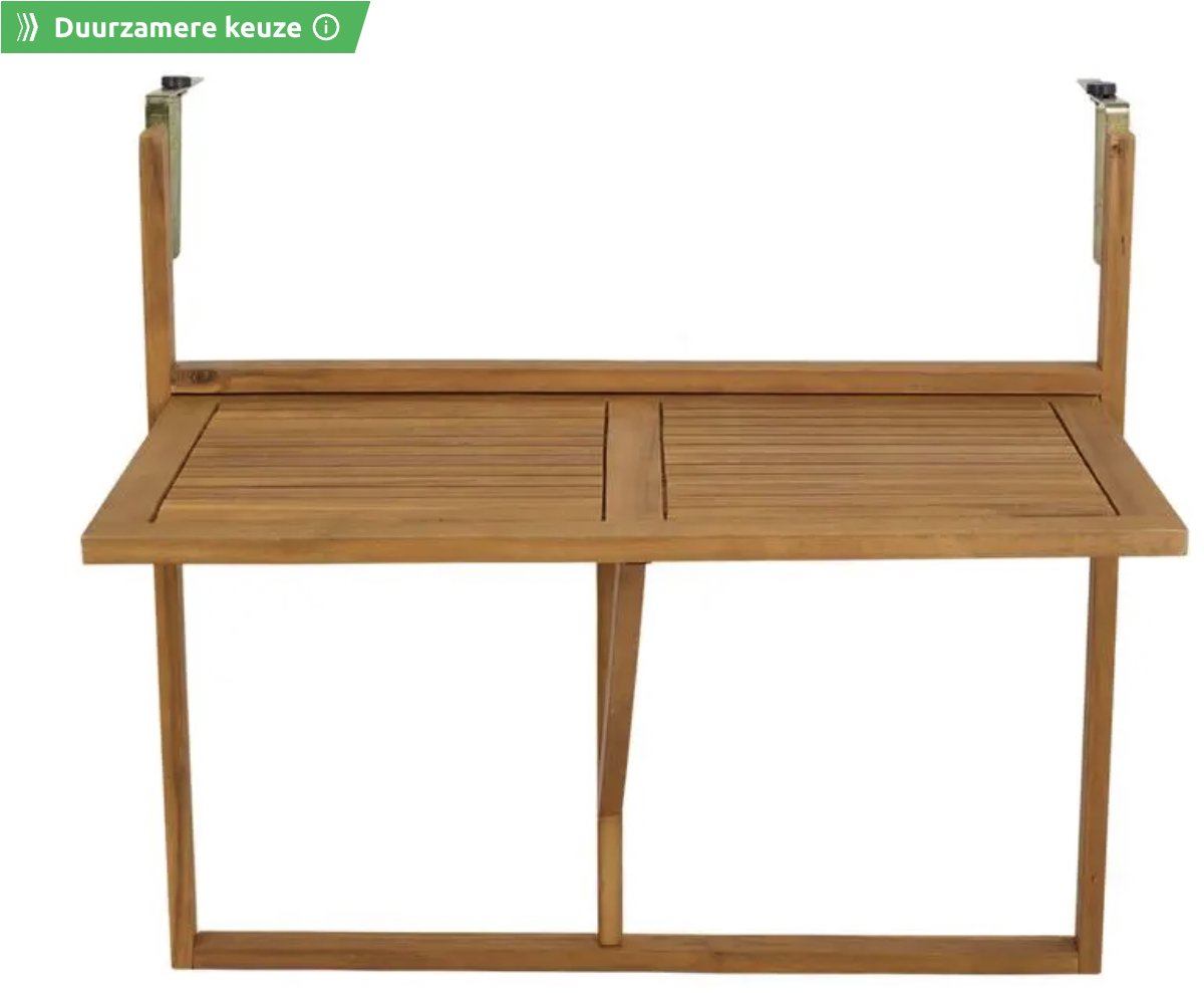 Inklapbare Houten Balkontafel – Ruimtebesparend & Verstelbaar – 45 x 78,4 x 70,5 cm – Voor Balkonrailingen 3–18 cm thumbnail 7