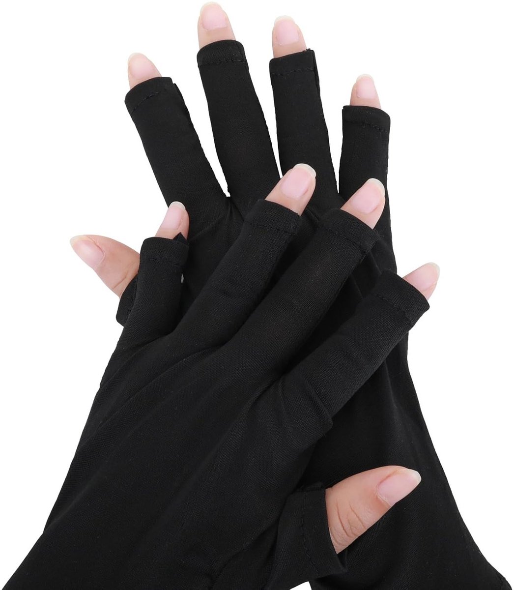 Pack van 2 UV-beschermende handschoenen voor nagels, UPF50+, vingerloos, ideaal voor manicure en gelnagellampen, zwart en wit