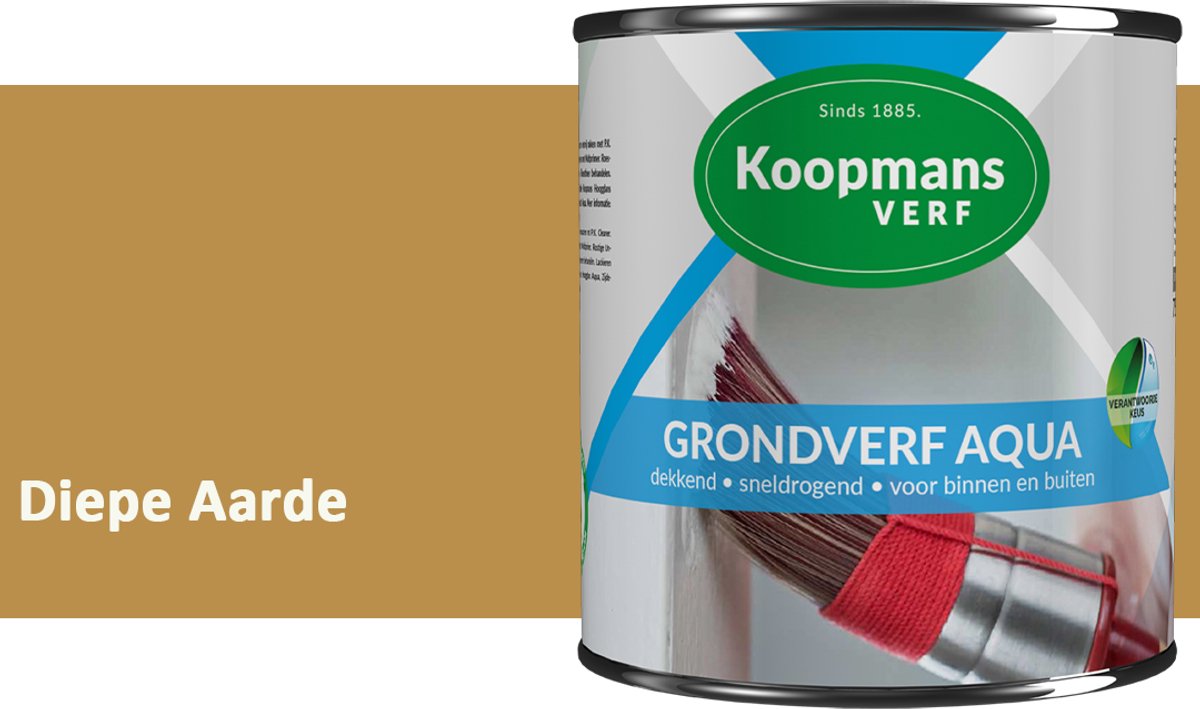 Koopmans Grondverf Aqua – Watergedragen Biobased Grondverf voor Hout & Metaal – Binnen en Buiten – Diepe Aarde – 750 ml
