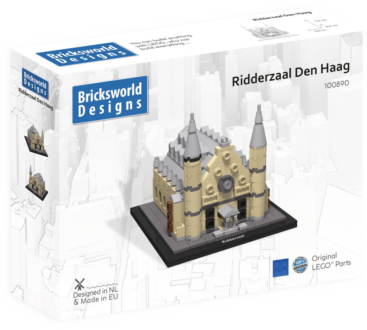 Bricksworld BOC-ARC-RID M Architectuur Ridderzaal Binnenhof Den Haag (NL) Medium Size. Samengesteld uit originele nieuwe LEGO® onderdelen.