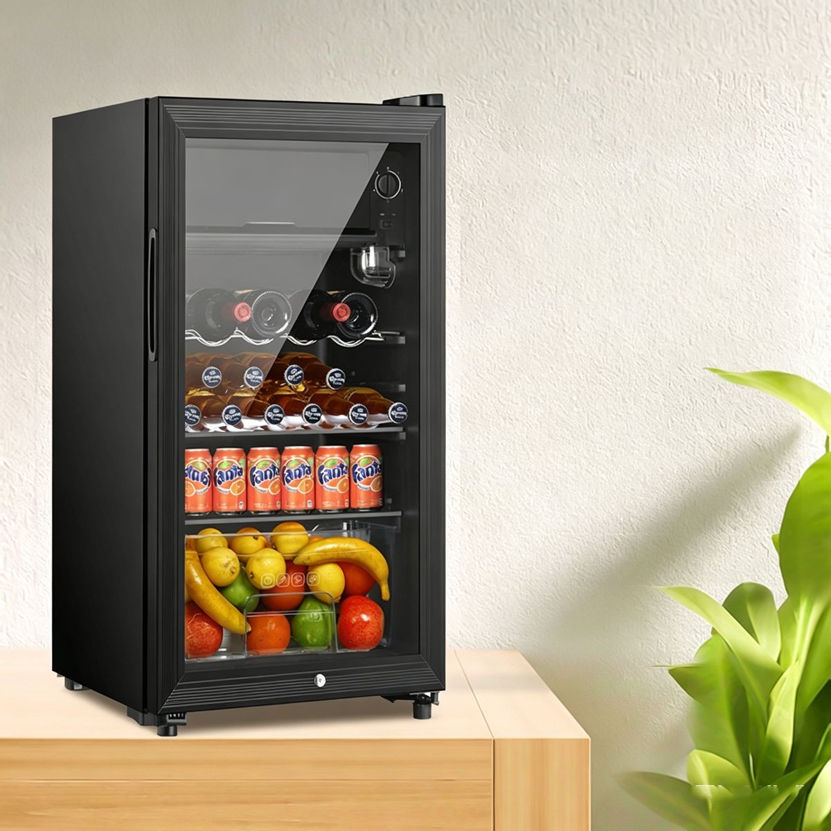 118L Drankenkoelkast voor 100 blikjes Vrijstaande supercoole mini drankenkoelkast met een klein vriesvak geschikt voor thuis en op kantoor voor het bewaren van bier cocktails frisdranken en sappen Zwart