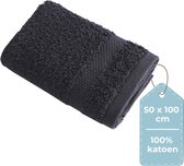 HUSH Living Handdoek - per stuk - 50×100 cm - 100% katoen - zware kwaliteit 500g/m2 - stijlvol boord en ophanglus - zwart
