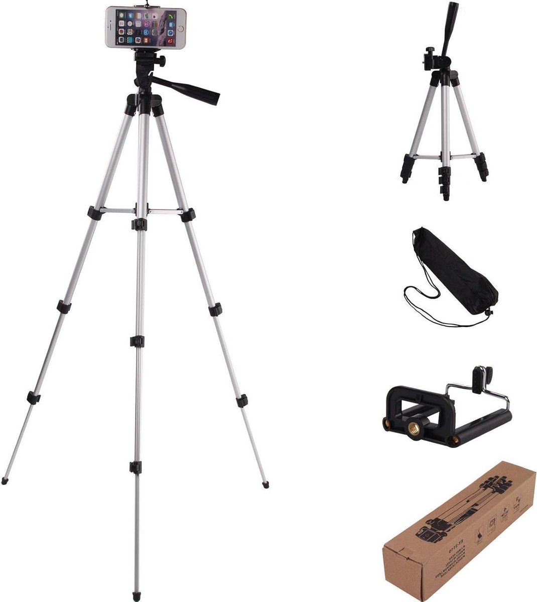 Universeel Mini Statief - Camera Statief - Fotografie - 360 Graden Rotatie - Verstelbaar 55 Inch - Zwart