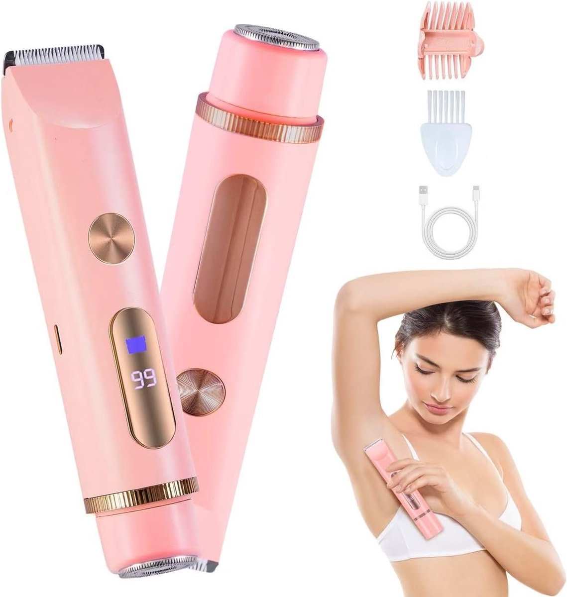 scheerapparaat - Scheerapparaat voor vrouwen - Bikini Shaver with Dual Heads-Painless Body and Facial Hair Removal-Rechargeable Cordless - Met LCD-scherm-Electric Razors for Face Chin Pubic Underarm Legs