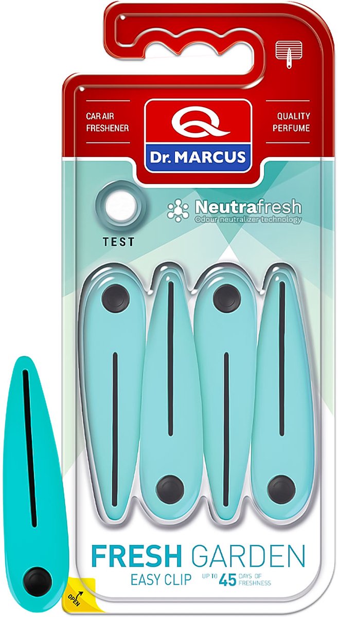 Dr. Marcus Easy Clip Fresh Garden luchtverfrisser met neutrafresh technologie - Autogeurtje voor in de auto - Tot 45 dagen geurverspreiding - 4 clips voor 4 sterktes