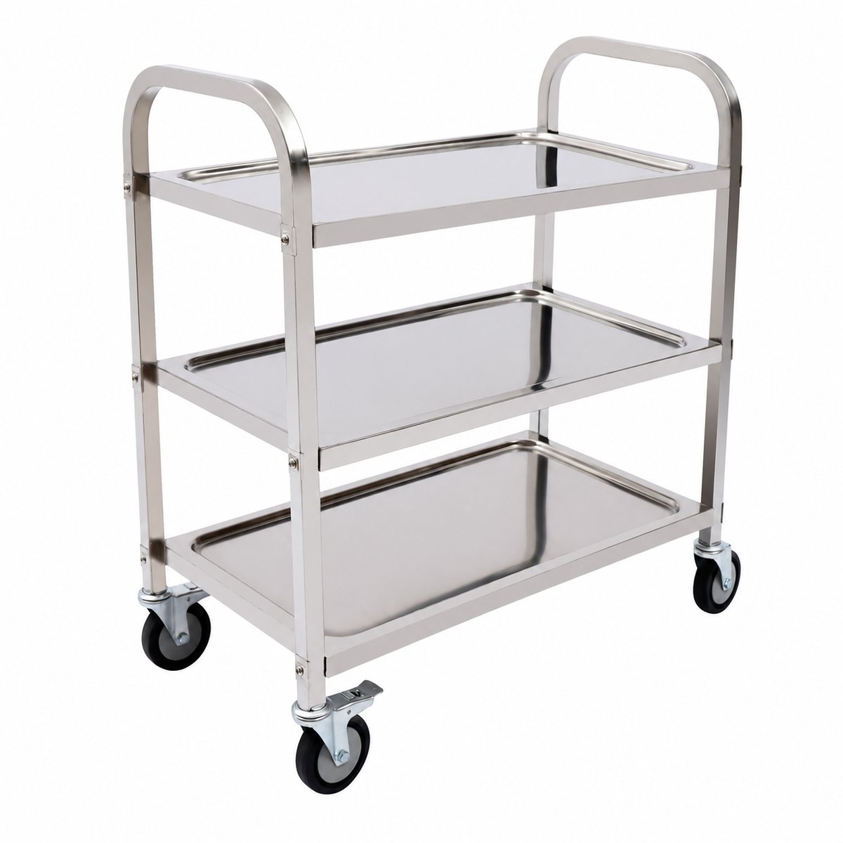 Sello! professionele serveerwagen – keukentrolley – 3 lagen – draagvermogen 25kg per laag – soepele wielen met rem – rvs