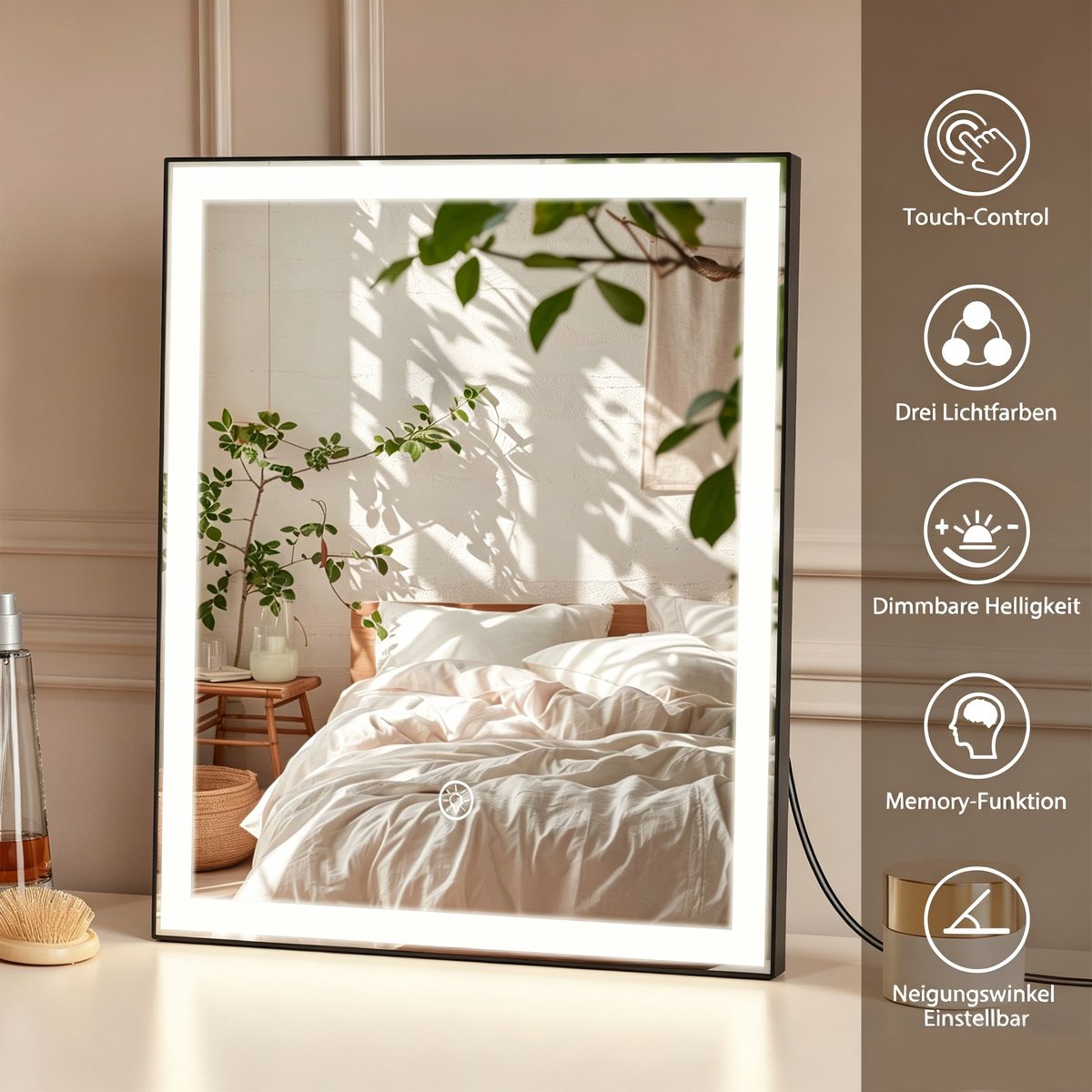 ANTENLICHT Make Up Spiegel met LED Verlichting - 10x Vergroting - Vergrootspiegel met Licht - Dimbaar - Draaibaar - USB-COplaadbaar - Scheerspiegel - 30x25CM - Zwart