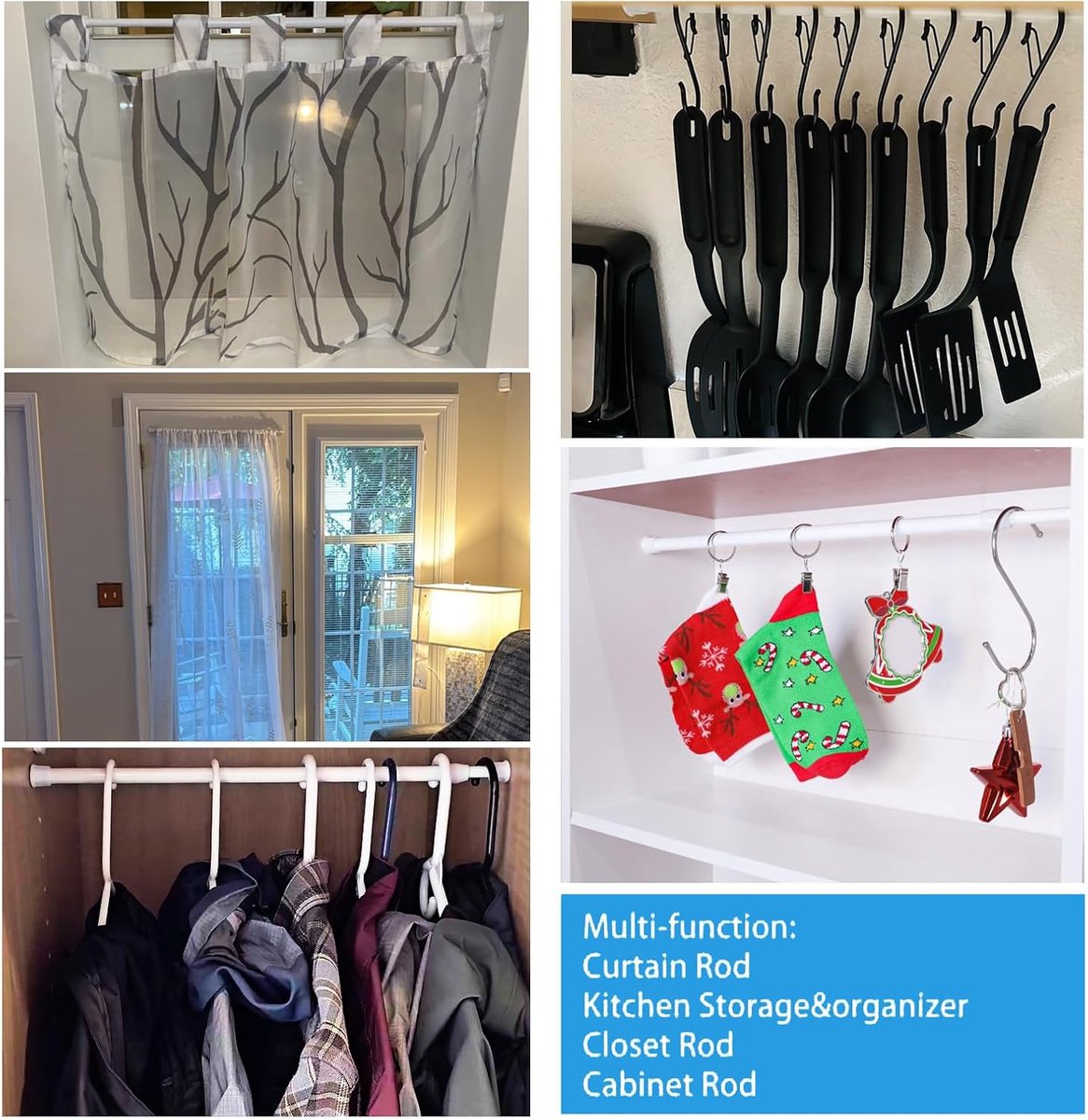 2-pack Spanvitragestangen (19–35 inch / ca. 50–90 cm) — Kleine, korte, verstelbare, uitschuifbare stangen met veersysteem voor ramen, kasten, jaloezieën, slaapkamers, keukens, badkamers en deuren (boren niet nodig) — Wit – foto 5