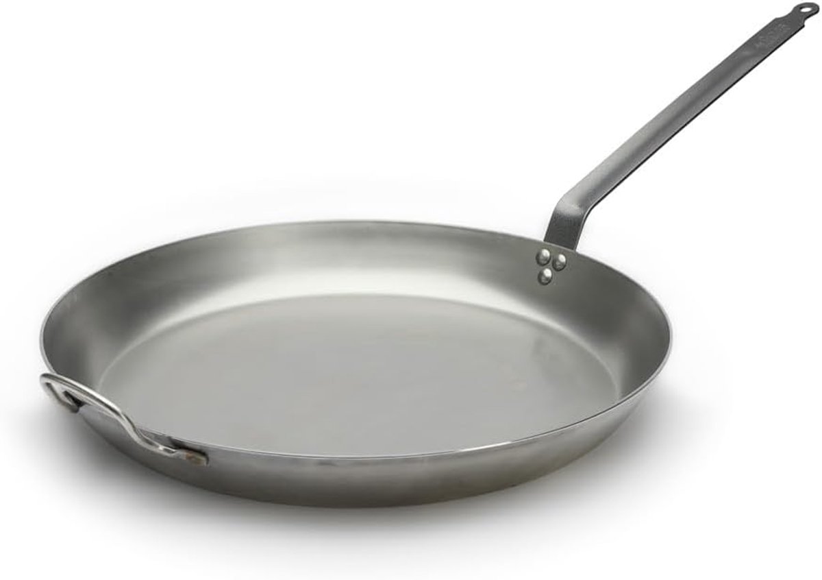 Koekenpan - Gietijzeren Pan - Schroeien en Braden - Onverwoestbaar Staal - 50 cm Diameter - Zwart