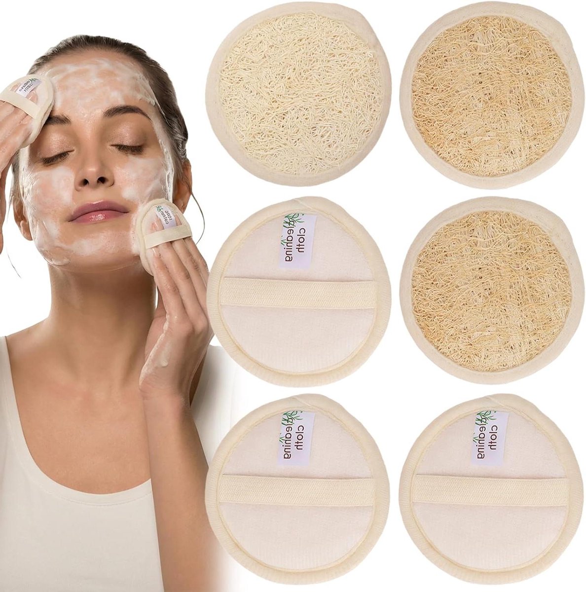 3 stuks gezichtspeeling Luffa-padscrubber, Luffa-sponspeelingpad, gezichtssponzen, natuurlijke doucheborstel voor gezichtsreiniging en make-upverwijdering, voor bad, SPA en douche