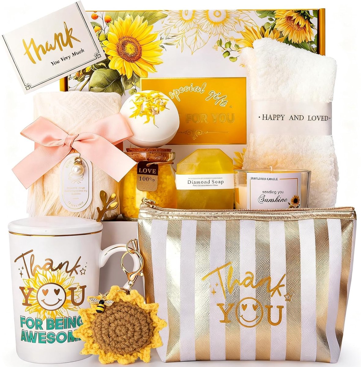 Zonnebloem Cadeauset - Verwenpakket Vrouwen - Zelfzorg Ontspanning - Keramiek Mok Inclusief Lepel - 16x13.1cm - Geel