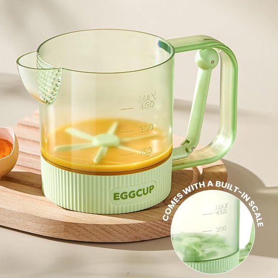 Eierklopper met Beker - Semi-automatische Mixer - Bakken en Koken - Ergonomische Handgreep - 18.5cm Hoog - Groen — afbeelding 3