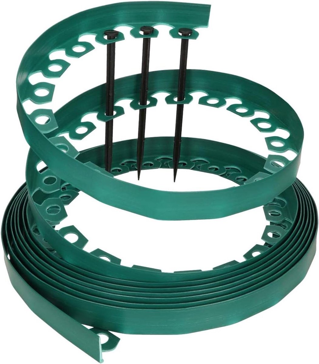 GARDENIX Flexible LineBORDER kunststof gazonrand, 20 grondankers, lengte 10m, hoogte 4cm, groen