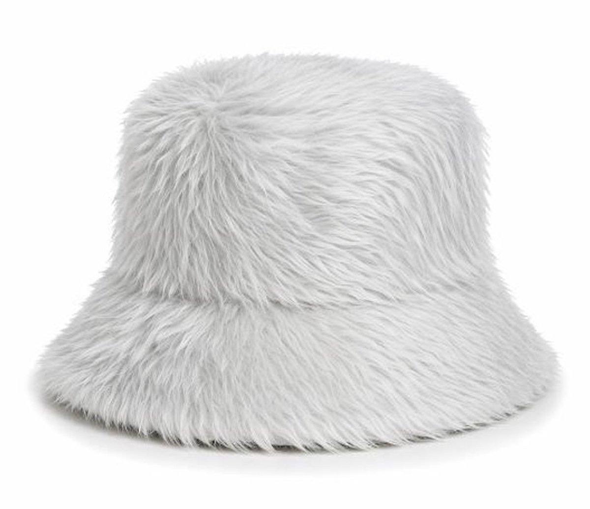 Bucket Hat Pluche Bont - Wit - Vissershoedje - Volwassenen - One Size - Unisex
