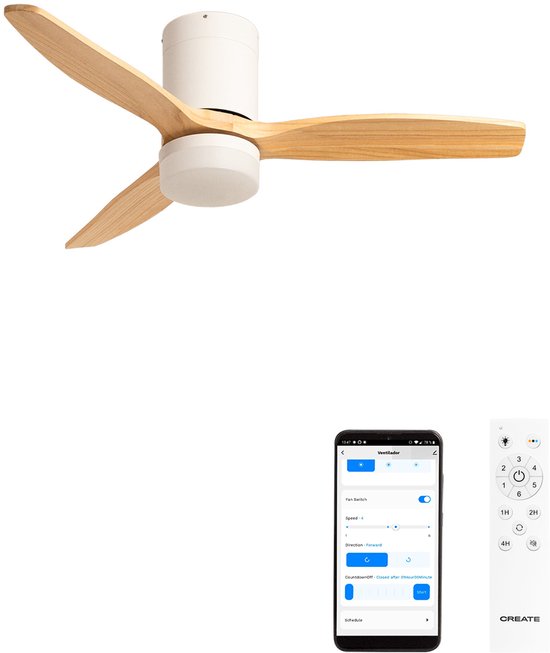 Plafondventilator 40W stil technisch ABS bladen Ø112cm voor kleine ruimtes ≤10m² met LED licht WiFi afstandsbediening