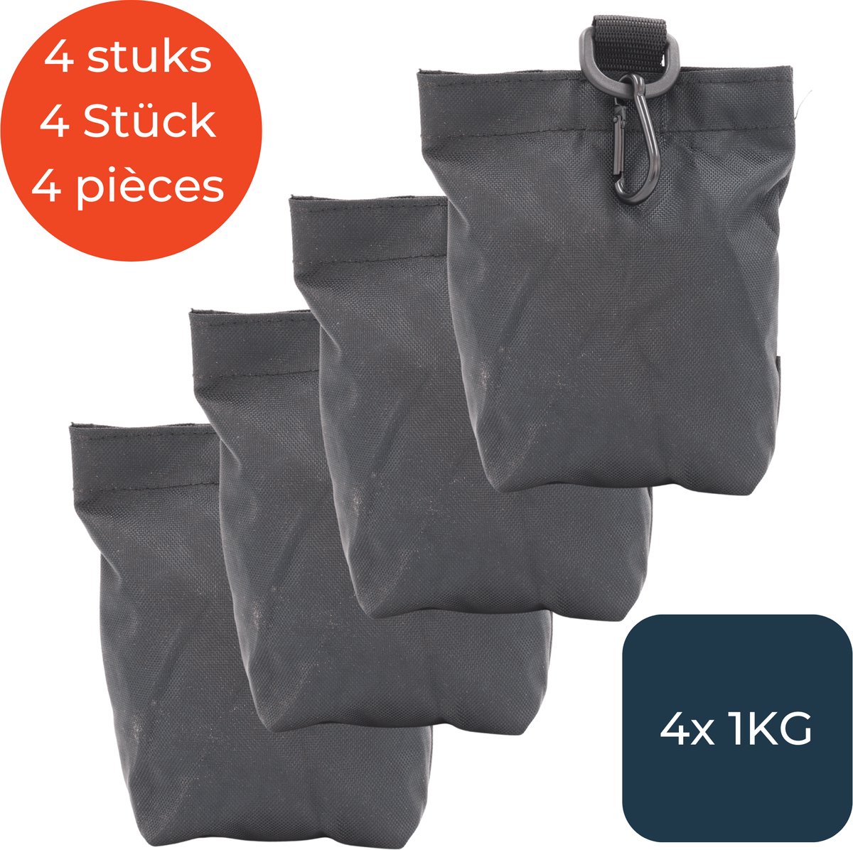 Zandzakjes Zwart - Set van 4 stuks x 1KG | Met karabijnhaak | Verzwaring | Vermijd wegwaaien