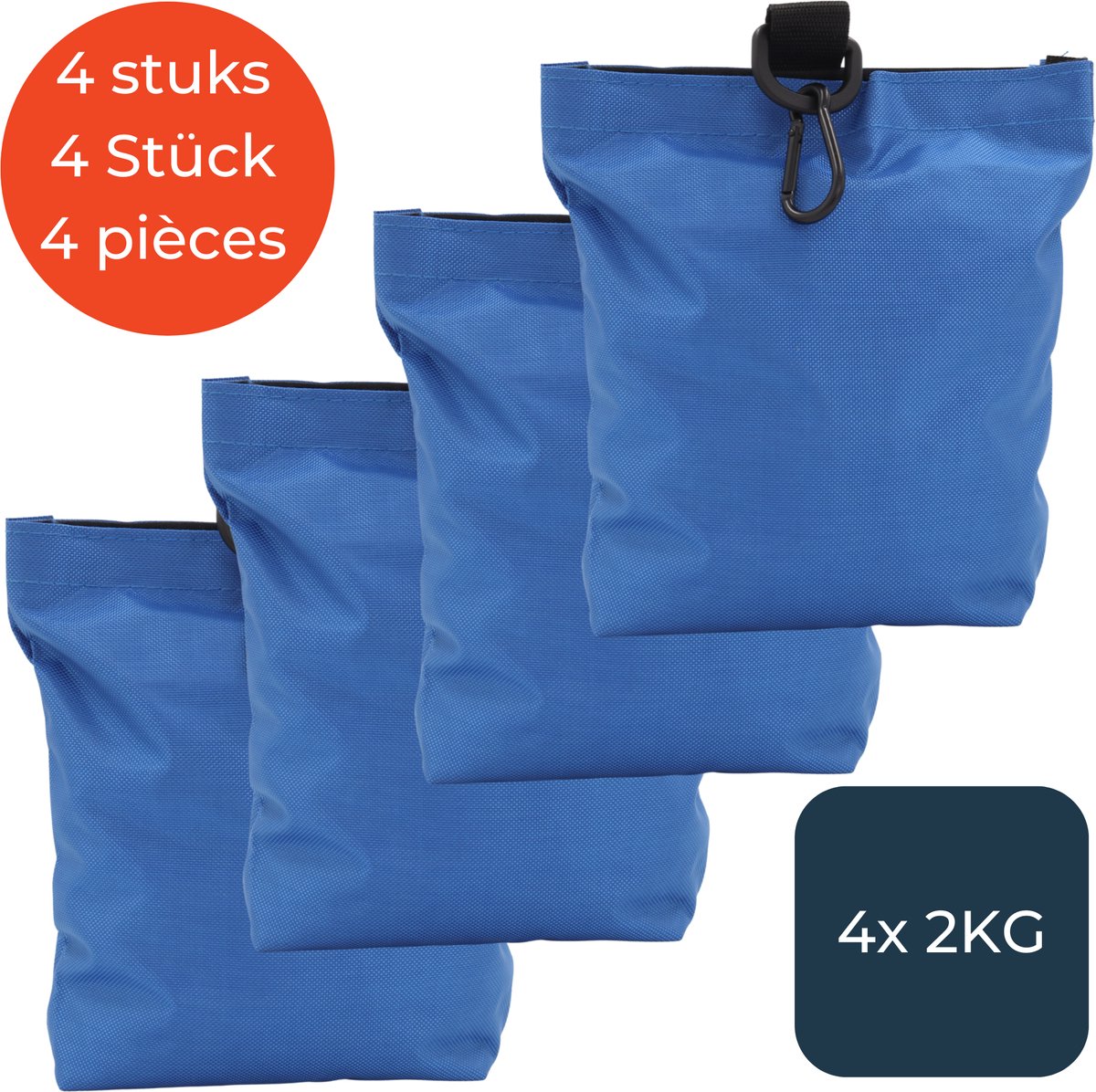 Zandzakjes Blauw - Set van 4 stuks x 2KG | Met karabijnhaak | Verzwaring | Vermijd wegwaaien