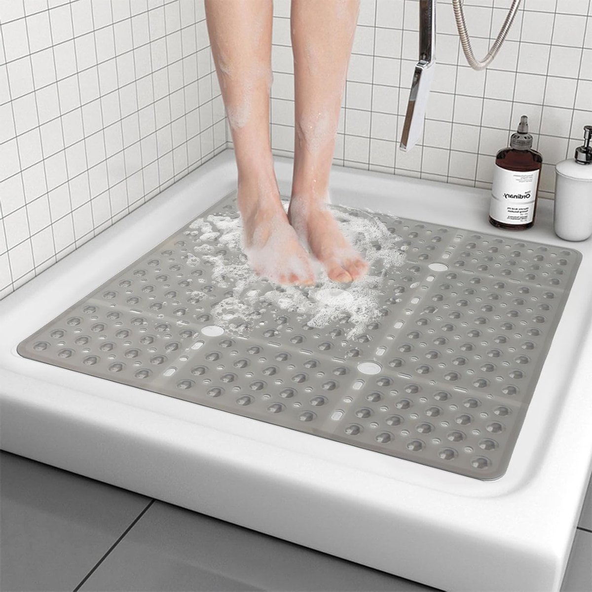Vierkante Antislip Douchemat 69 x 69 cm - Badmat met Zuignappen en Afvoergaten - Douchecab