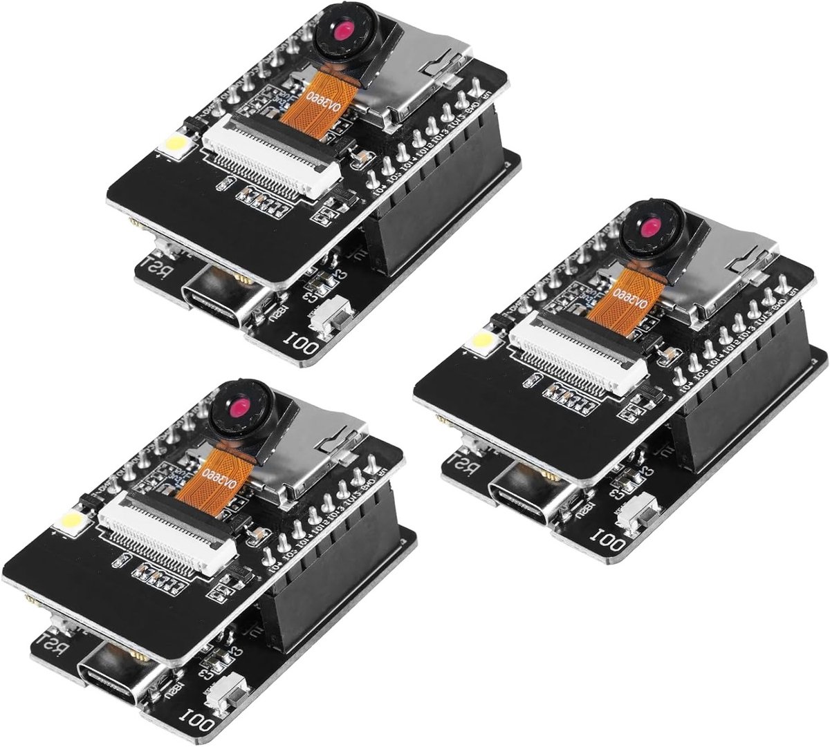 ESP32 CAM Ontwikkelbord met WiFi en Bluetooth, Dual-Core met OV3660 Camera, Type-C en TF Kaartsleuf, Geschikt voor Arduino - Set van 3 Stuks