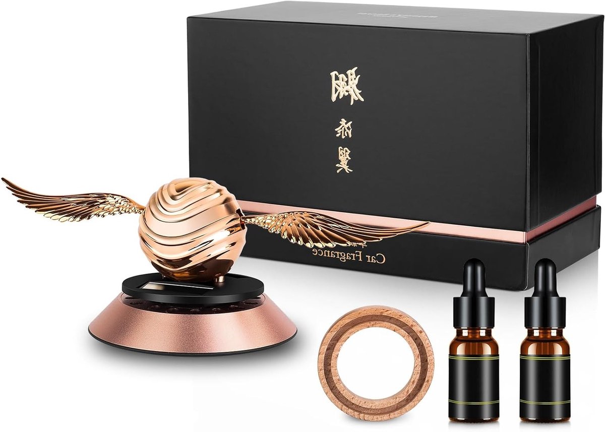 Zonne-energie Auto Luchtverfrisser met Drijvende Vleugels voor Interieurdecoratie en Rotatieaccessoires (Roze Goud)