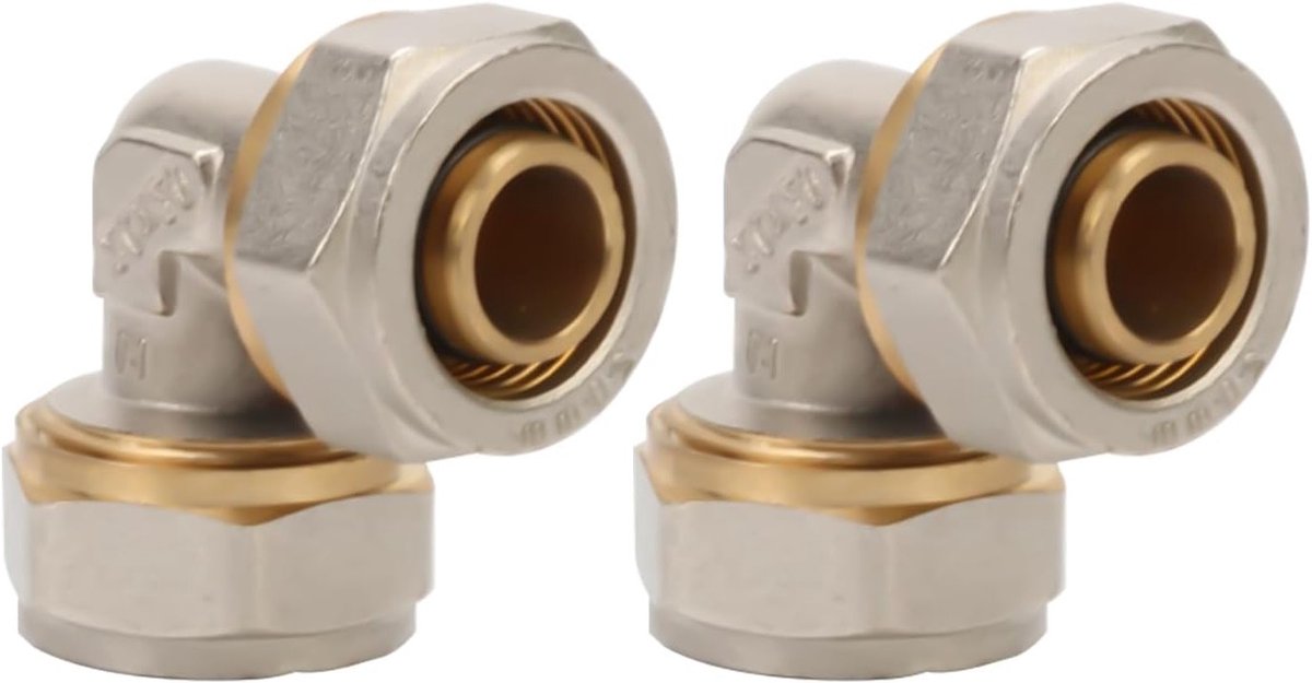 Set van 2 90° schroefbochten voor 16 x 12 mm buis, verbinding voor aluminium en meerlaagse composietpijp, DVGW UBA goedgekeurd, ventilatieaansluiting en leidingsysteem