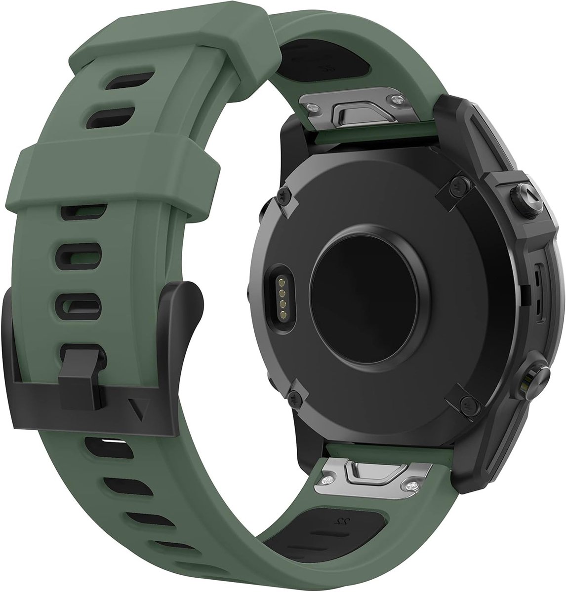 Comfortabele Sportieve Horlogeband voor Garmin Fenix en Forerunner - Zacht Silikon, Quick Fit 22mm, Army Groen/Zwart