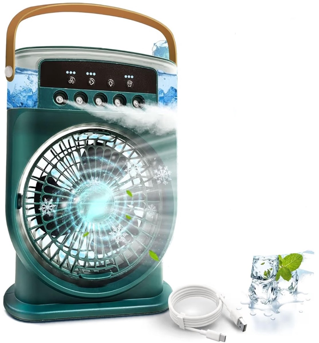 BIXc®- Draagbare airconditioner 4-in-1, mini-airconditioner ijswater, luchtkoeler met mist, airconditioningventilator, ventilatoren voor airconditioning, oplaadbare Type-C, 3 snelheden, koelventilator.