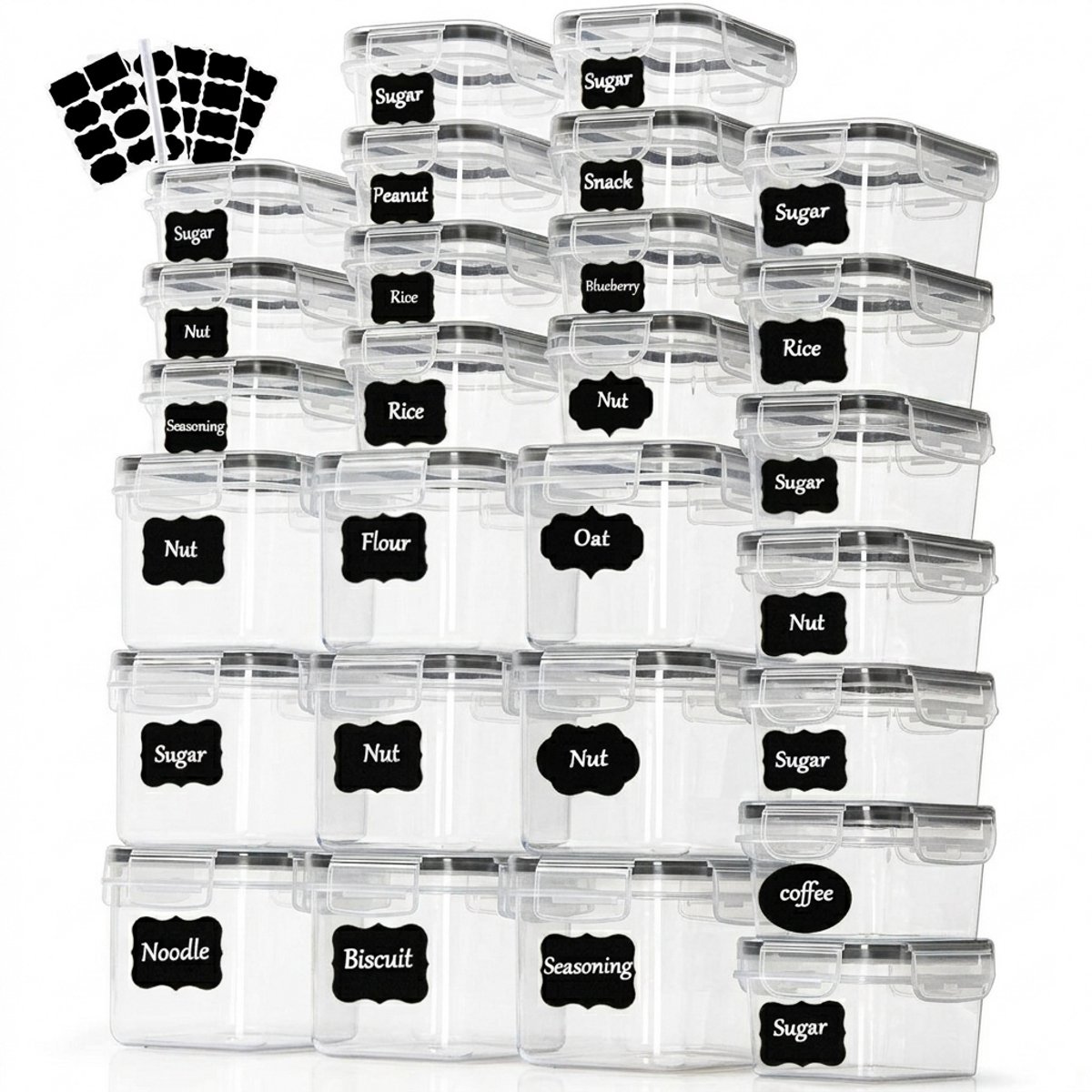 Stervia Plastic Bakjes - Set van 27 - Verschillende Maten 0,8 L/0,32L/0,24L - Met Deksel - Luchtdicht - BPA Vrij - Met Labels - Stapelbaar