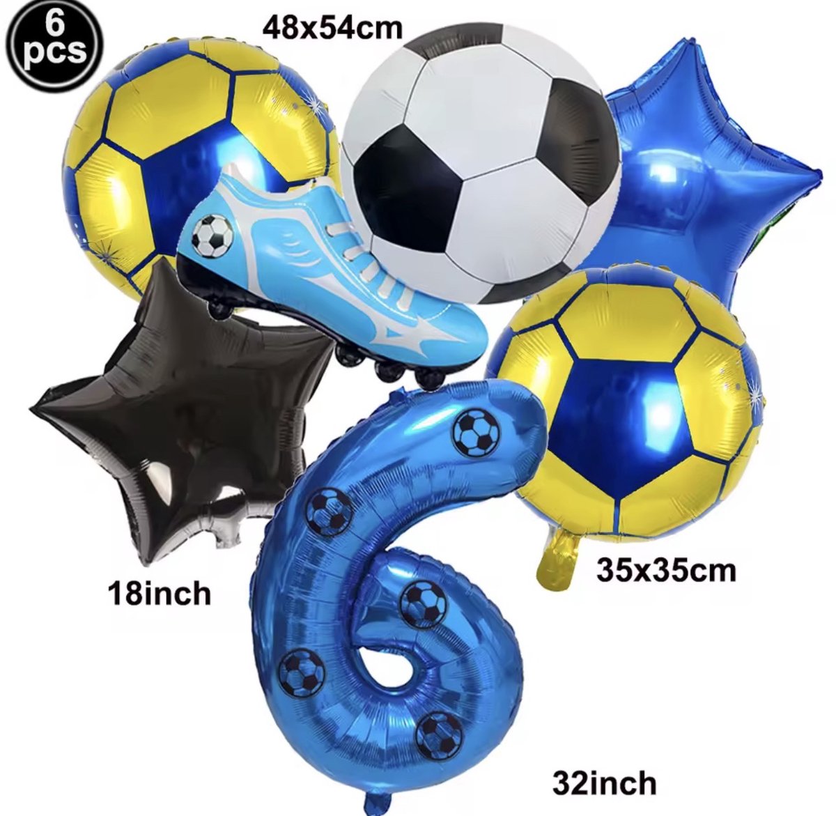 Voetbal Ballonnen Set – Blauw Geel – Cijfer 6 – Verjaardag Decoratie